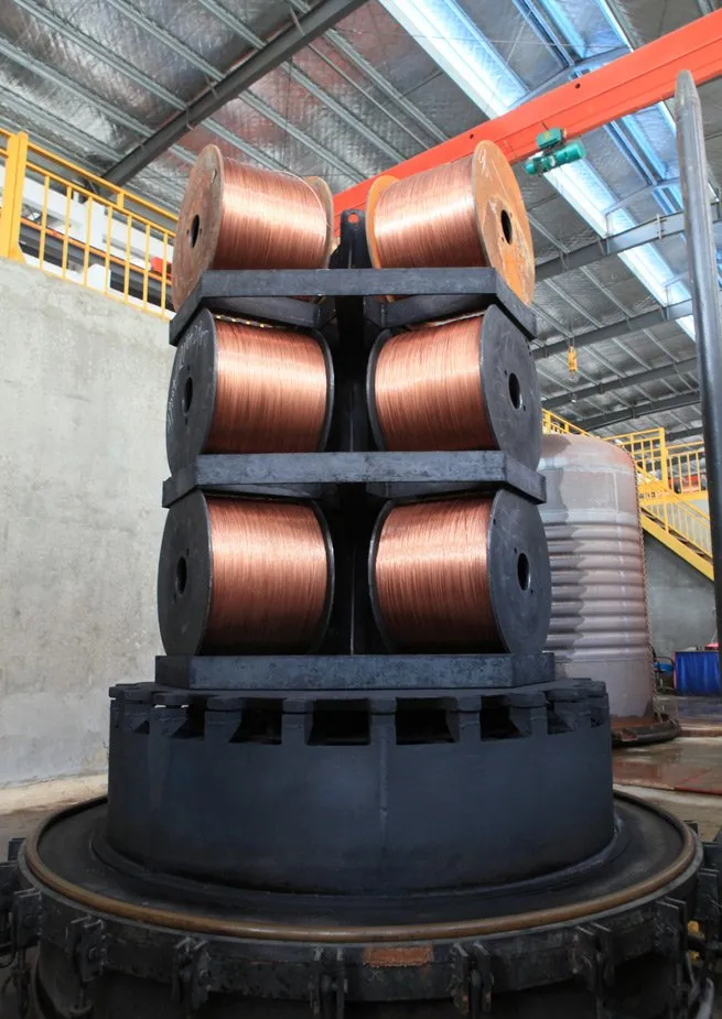 Spools of copper-clad steel wire in the General Clad factory